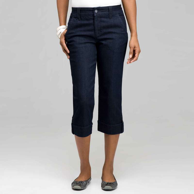 5 Pocket Cuffed Capri (Plus), Rinse Wash New, large image number 0