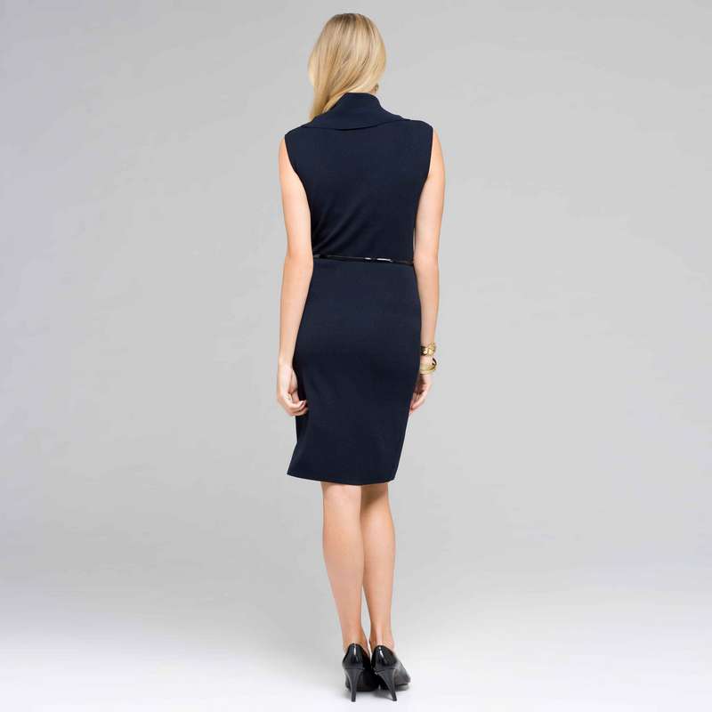 Sleeveless Belted Cowl Neck Dress, Ink, large image number 1